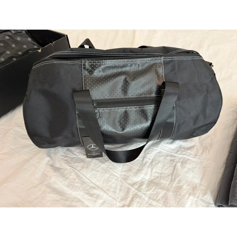 Mercedes Benz Duffel Bag and Quilted Blanket Travel Set Black Gray NWT